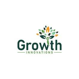 Text saying Growth Innovations with a plant blooming from the w.